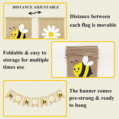 Bumble Bee Banner Burlap with Daisy Flower Bunting Happy Bee Day Decorations Gar