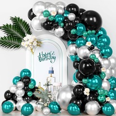Chrome Teal Balloons Garland Arch Kit, Turquoise Silver Black Balloons Kit fo…