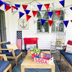 Red Blue Silver Party Decorations Metallic Fabric Triangle Pennant Banner Fla…