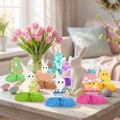 Pack of 9 Pre Assembled Rabbit Honeycomb Decoration Easy Setups Party Supplies