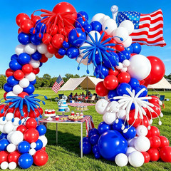 142PCS Red White and Blue Balloons Arch Garland Kit, 4Th of July Balloon Arch wi