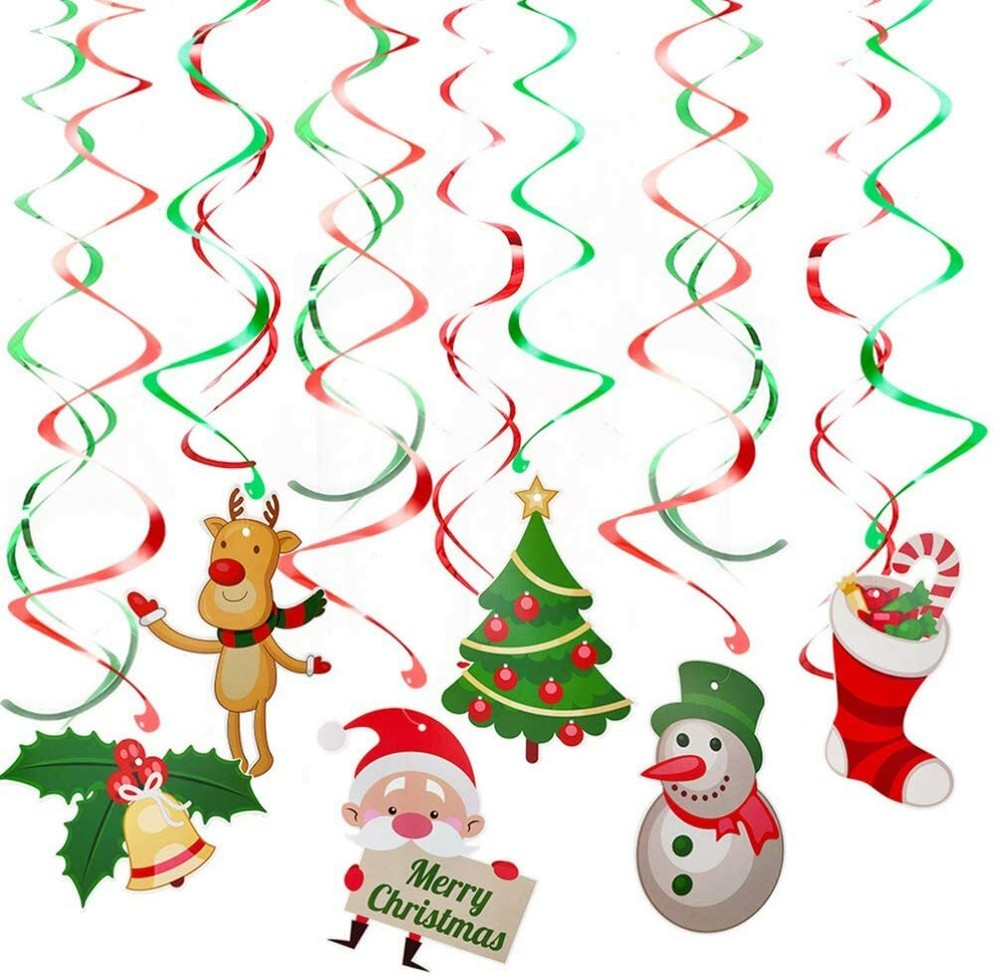 Christmas Hanging Spiral Swirl Decorations Set, Colourful Xmas Party Supplies