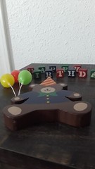 Vtg Handpainted Wood Happy Birthday Blocks & Teddy Bear Holding Balloons Decor