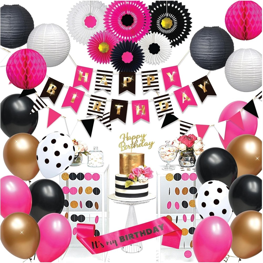 Stunning Hot Pink & Black Birthday Celebration Set for Ladies – Versatile & Fun