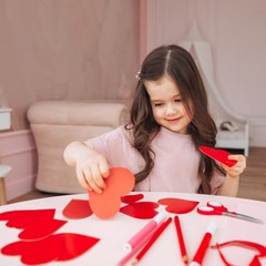 150PCS Heart Paper Cutouts 3 Inch with 150PCS Ribbon, Blue Green Pink