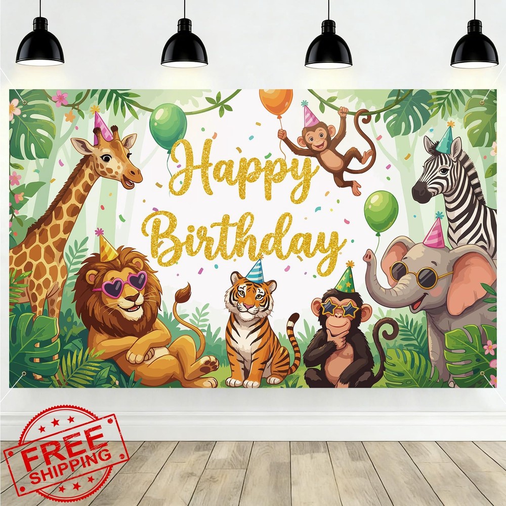 Lednica Wild animal 01 Jungle Birthday Backdrop Banner