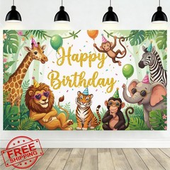 Lednica Wild animal 01 Jungle Birthday Backdrop Banner