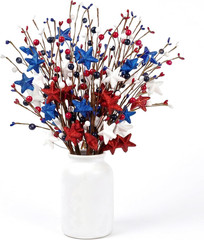 6 Pack Patriotic Berry Stem Picks Glitter Stars Red White Blue 4th July Vase DIY