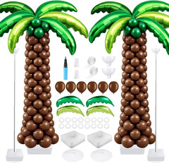 132 Pcs Palm Tree Balloon Column Stand Kit 6.5 Ft with Leaves & Coconut Balloons