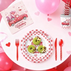 Romantic Valentine’s Day Disposable Party Tableware Set With Heart Theme Design