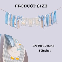 Goose ONE High Chair Banner for 1st Birthday – Blue Gingham Fabric Tassel Bun…