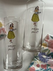 Hawaiian Hula Dancer Glasses Bar/Serving Set Hallmark Luau Ready MCM Style Party