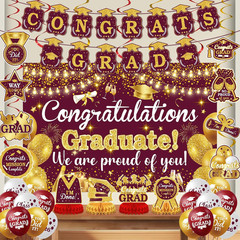 Maroon Graduation Decorations Class of 2026 Maroon and Gold Graduation Party Sup