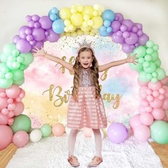Rainbow Birthday Backdrop for Girls Colorful Pastel Clouds Happy 5x3ft