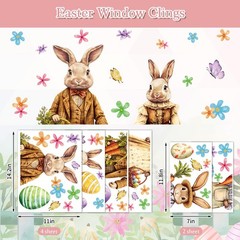 Extra Large Bunny Rabbit Easter Window Clings Retro Floral Bunny Flower Egg D