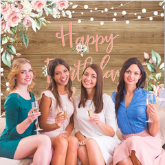 Rustic Wood Birthday Banner Happy Birthday Party Decorations Pink Floral Girls W