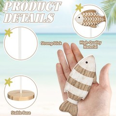 6 Pcs Wooden Fish Table Decor Summer Ocean Tabletop Centerpiece Sea Animal St…