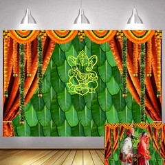 India Pooja Traditional Backdrop Banana Leaf Chatiya Ganesh Photo Background