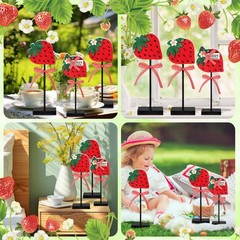 3 Pcs Strawberry Decoration Strawberry Centerpieces Wooden Standing Block Sum…