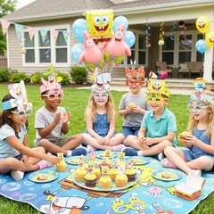 24 Pcs SpongeBob Birthday Party Decoration Set Hats Glasses Photo Booth Props