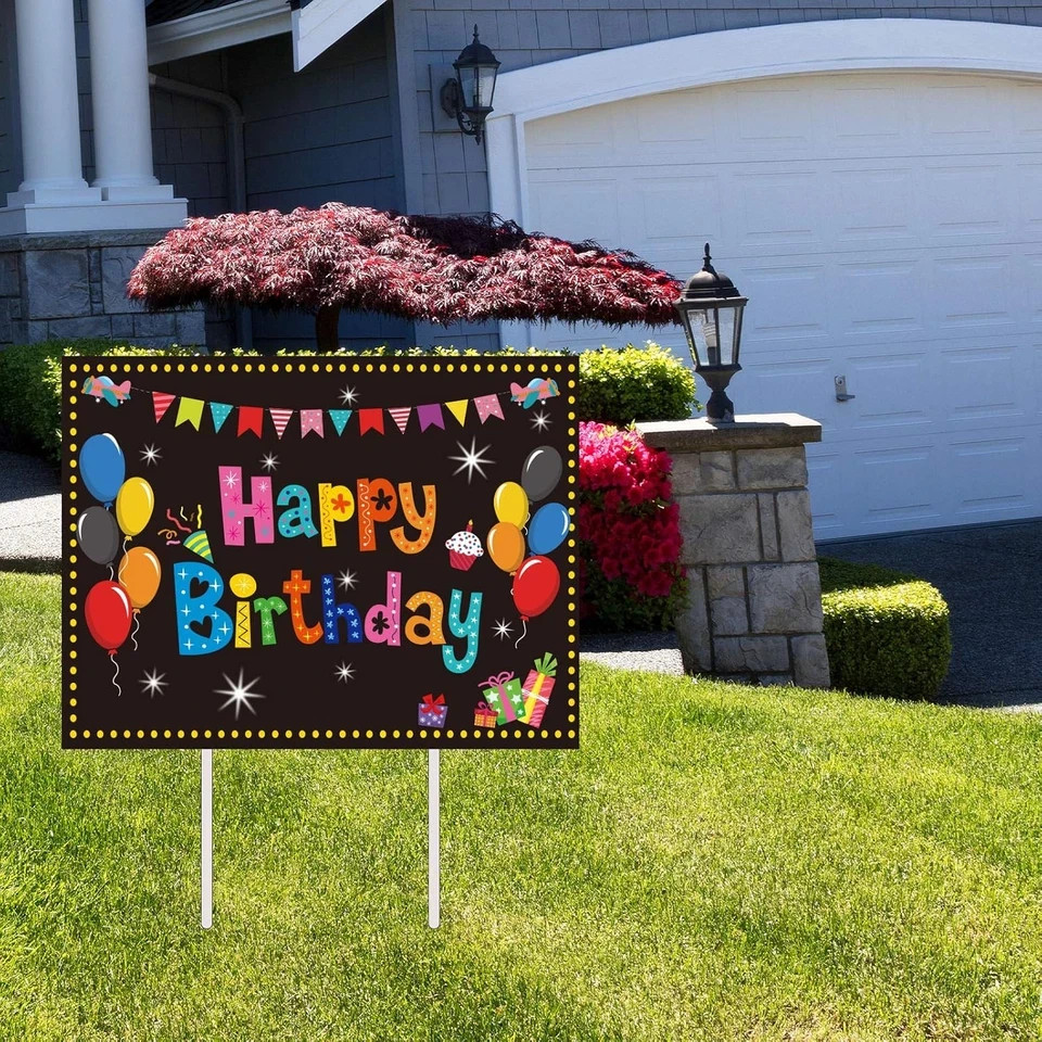 Happy Birthday Party Yard Sign Colorful Birthday Garden Yard Signs with Stakes K