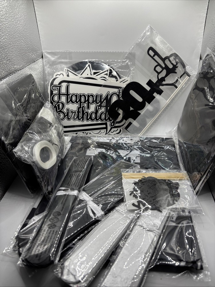 Holkcog Black 40th Birthday Party Kit Decoration for Women, Black Forty Birthday