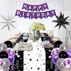 Black Purple Birthday Decorations for Women Girls Men, Purple and Silver Part…