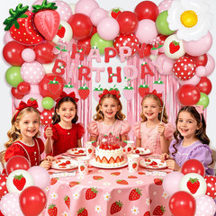 Strawberry Birthday Party Decorations with Happy Birthday Banner Fringe Curtain