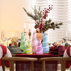 5 PCS Pastel Mini Christmas Trees Wool Plush Wrapped Cone Macaron Colors