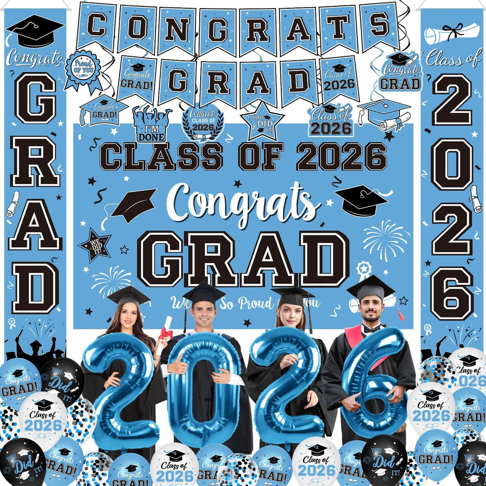 Class of 2026 Graduation Party Decor Set Banner Backdrop Balloons Porch Sign