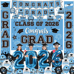 Class of 2026 Graduation Party Decor Set Banner Backdrop Balloons Porch Sign