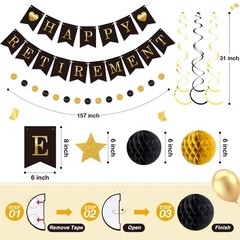 Epakh 24 Pcs Retirement Party Decorations Black Gold Happy Retirement Banner Gli
