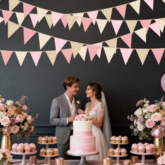 Gold Dusty Rose Pink Beige Party Pennant Banner Flag Hanging Glitter Paper Trian