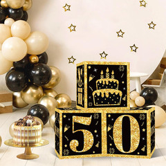 50Th Birthday Decorations Boxes for Men- 3PCS Black Gold Happy 50Th Birthday Bal
