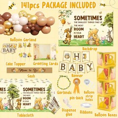 Winnie The Pooh 141 Pieces Neutral Decorations For Baby Shower Balloons Backdrop