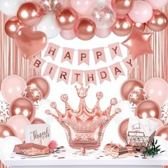Rose Gold Birthday Decorations for Women with White Pink Rose Gold Balloons