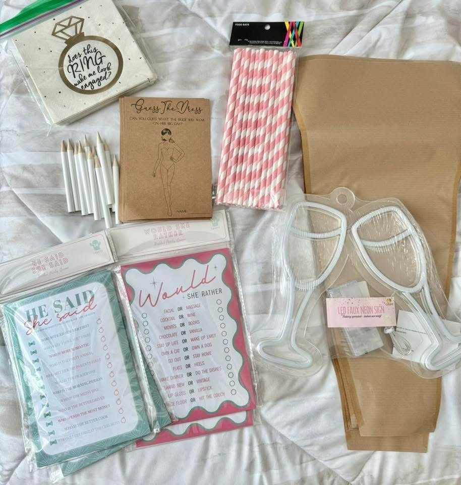 Bridal Shower Games And Decor Flower Bags Guess The Dress Napkins Straws