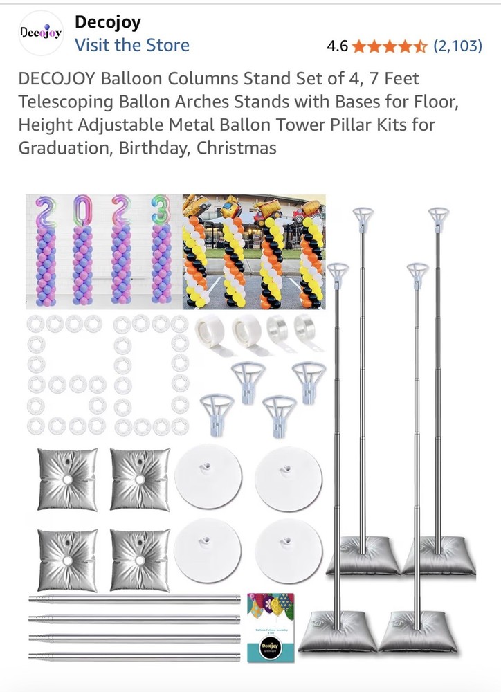 Decojoy Balloon Column Stand Set Of 4 Adjustable 7 Feet Balloon Arch Stands