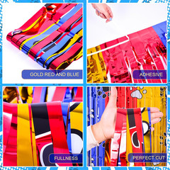 Paw Birthday Decorations,2Pack Blue Red Yellow Foil Fringe Curtains | Pawty Birt