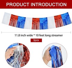 Vibrant 30 Feet Tinsel Fringe Garland – 3 Packs of Red White Blue Party Decor