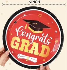 100pc Orange Congrats GRAD Congratulations Graduation 9” Paper Plates Dinner