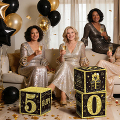 50Th Birthday Decorations for Men, Black Gold Happy 50Th Birthday Balloon Boxes,