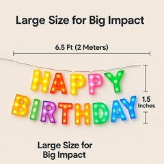LED Light-Up Happy Birthday Banner 6.5′ Long, Battery Operated Party Decoration