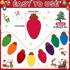 4Pcs Felt Christmas Light Bulbs Garland Colorful Holiday Banner Decor