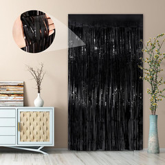 Black Fringe Curtain Party Streamers 2Pack 3.3X8.3 Ft Foil Fringe Backdrop Curta