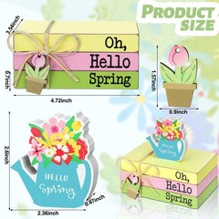4 Pieces Hello Spring Centerpieces Spring Table Decor Tiered Tray Mini Wood B…