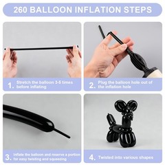 260 Balloons 100 PCS Black – Premium Long Skinny Latex Balloons for Animal