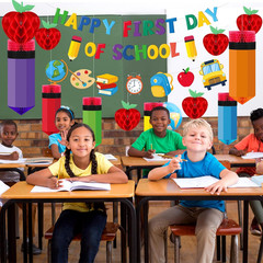 Pajean 48 Pcs Happy First Day of School Classroom Decorations with Pencil and Re