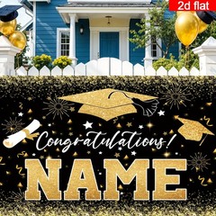 2D Flat Banner 1pc Customizable Name Class 2026 Congrats Grad Party Banner ◐