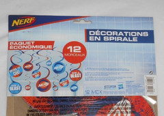 NERF Party! 1 Banner Kit, 2 pkg. 12 CUTOUTS, 3 pkg. 12 SPIRAL DECORATIONS NIP